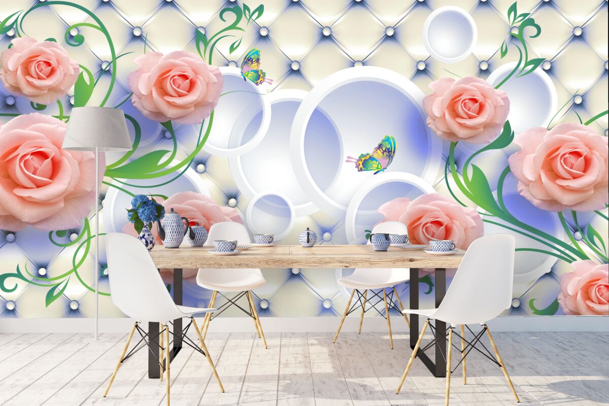 Fotobehang theeroosknoppen bloeien aan de takken