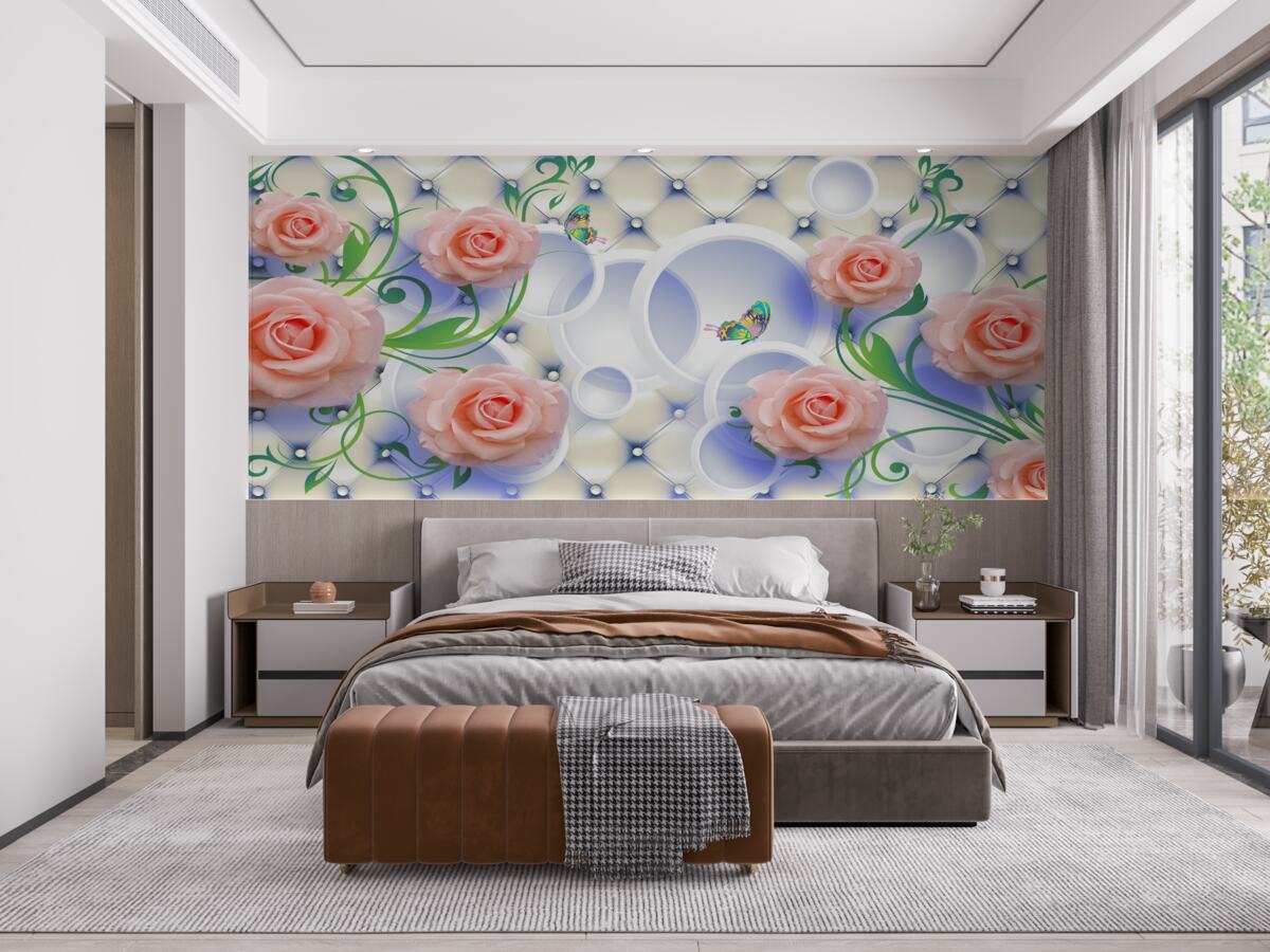 Fotobehang theeroosknoppen bloeien aan de takken