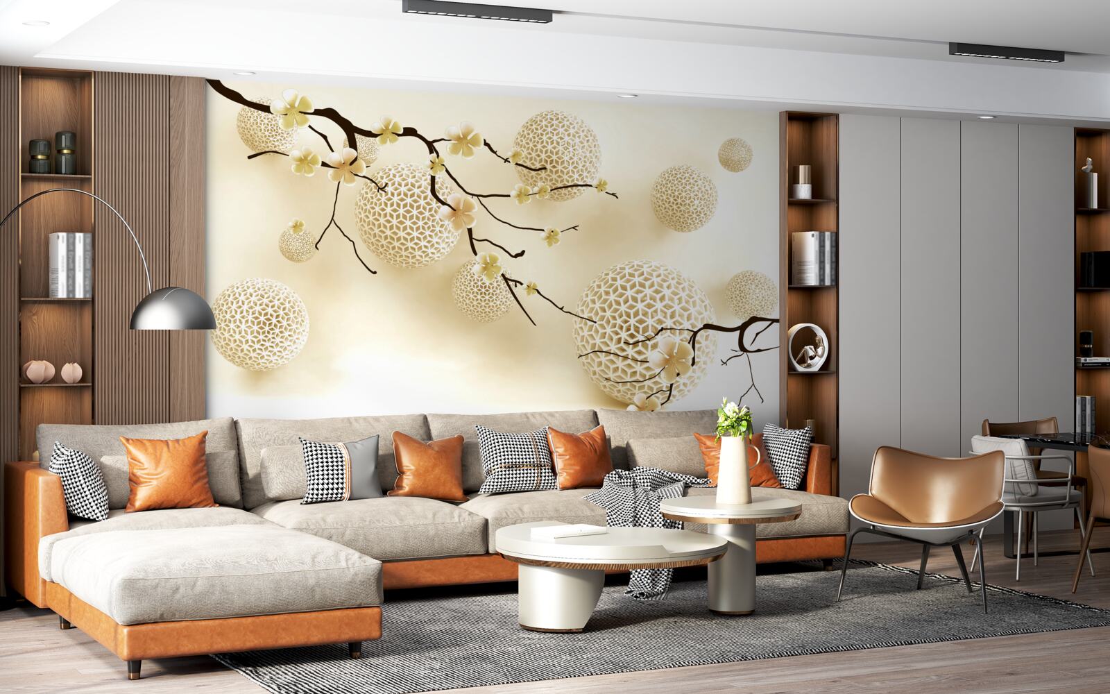 Fotobehang knoppen aan takken en gouden ballen