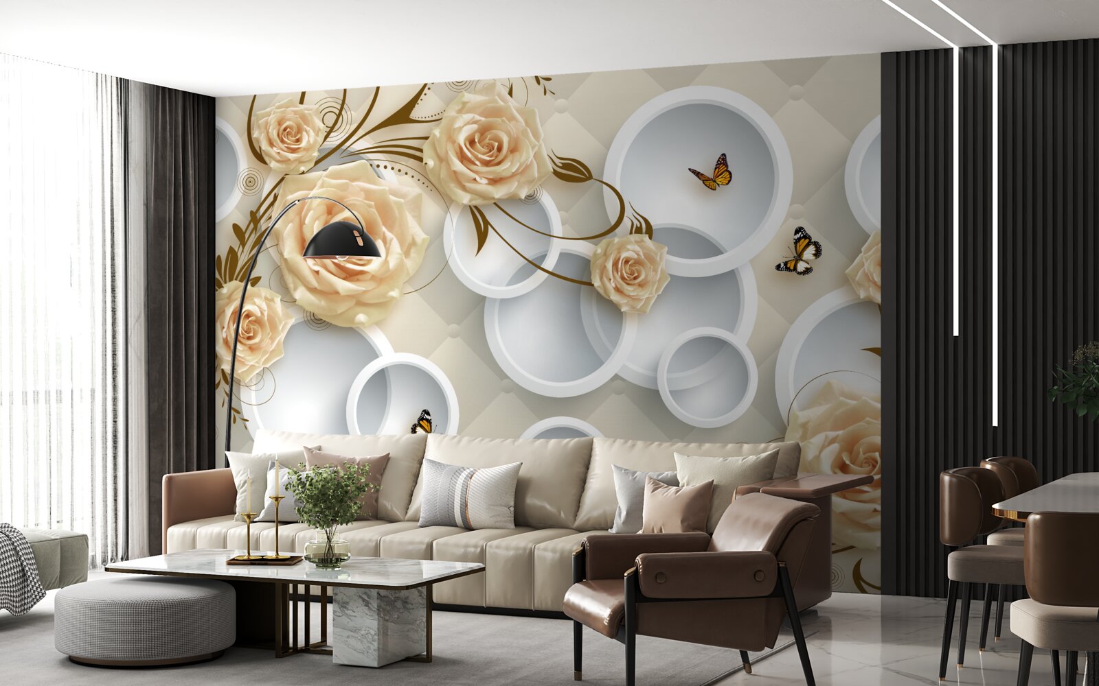 Fotobehang roze bronzen takjes met gouddecoratie