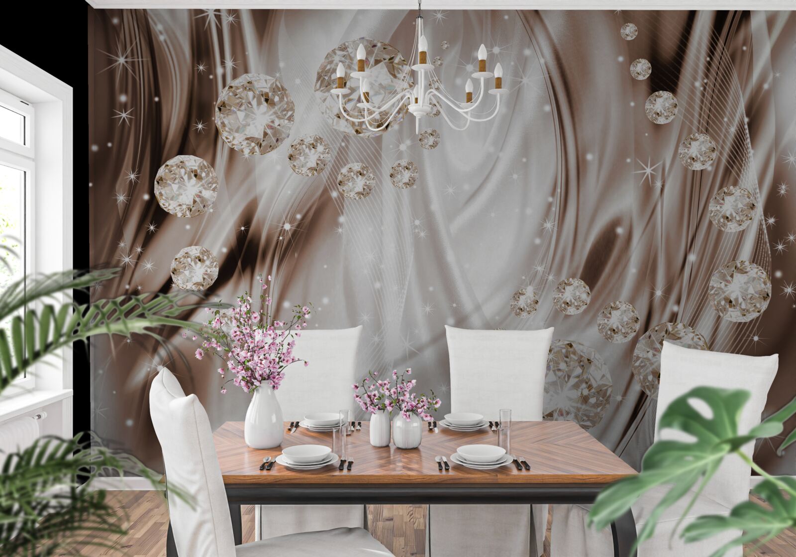 Fotobehang bruine zijde met gouden accessoires