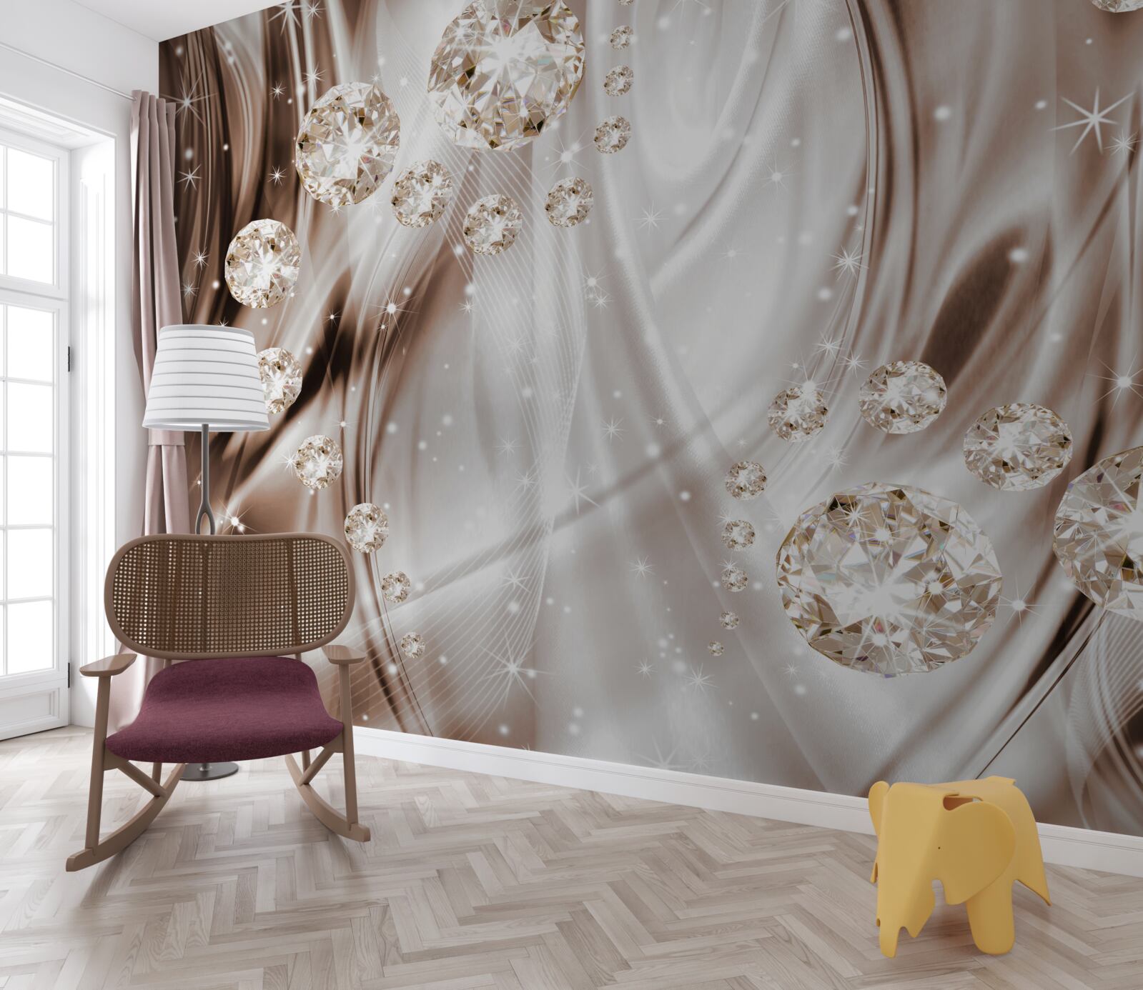 Fotobehang bruine zijde met gouden accessoires