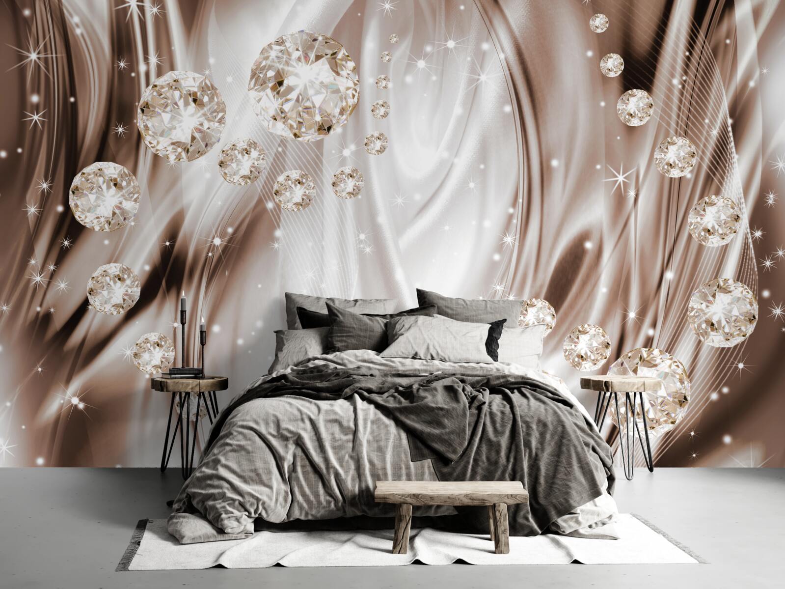 Fotobehang bruine zijde met gouden accessoires