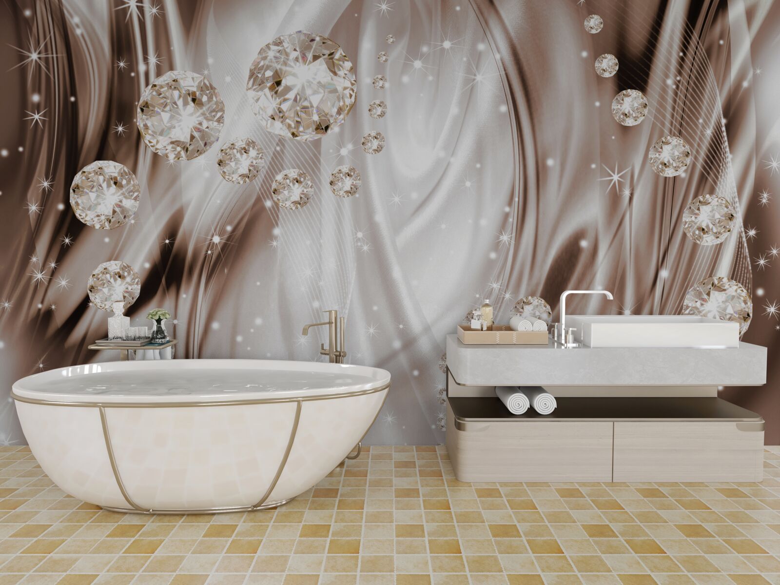 Fotobehang bruine zijde met gouden accessoires