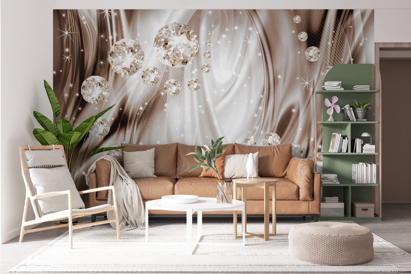 Fotobehang bruine zijde met gouden accessoires