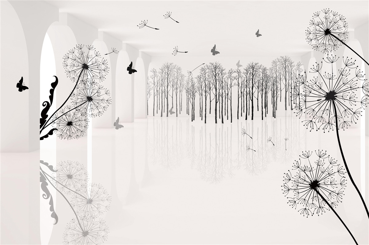 Fotobehang het vooruitzicht van paardenbloemen in de tunnel