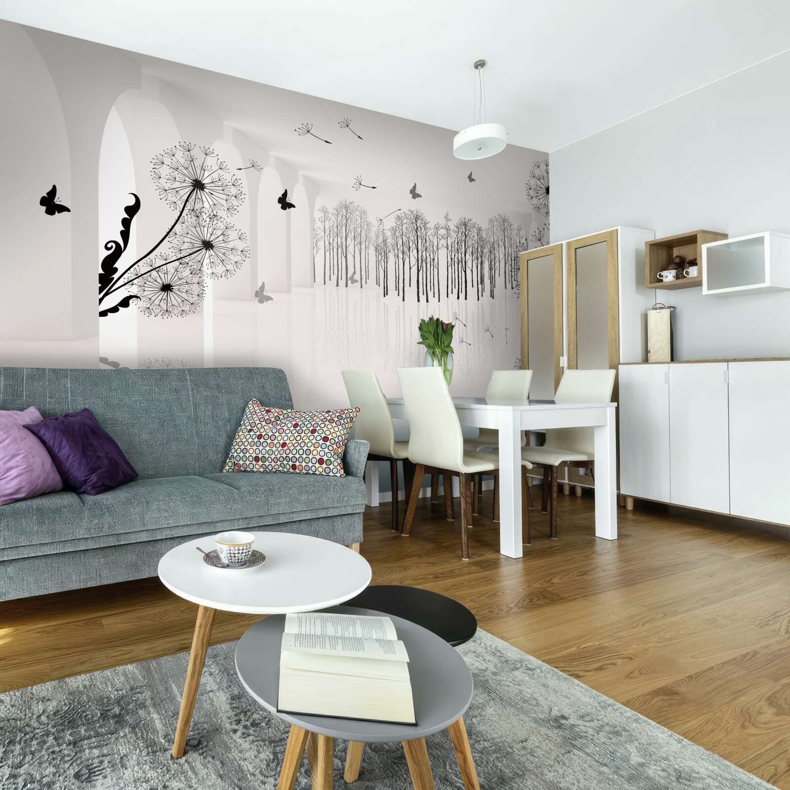 Fotobehang het vooruitzicht van paardenbloemen in de tunnel