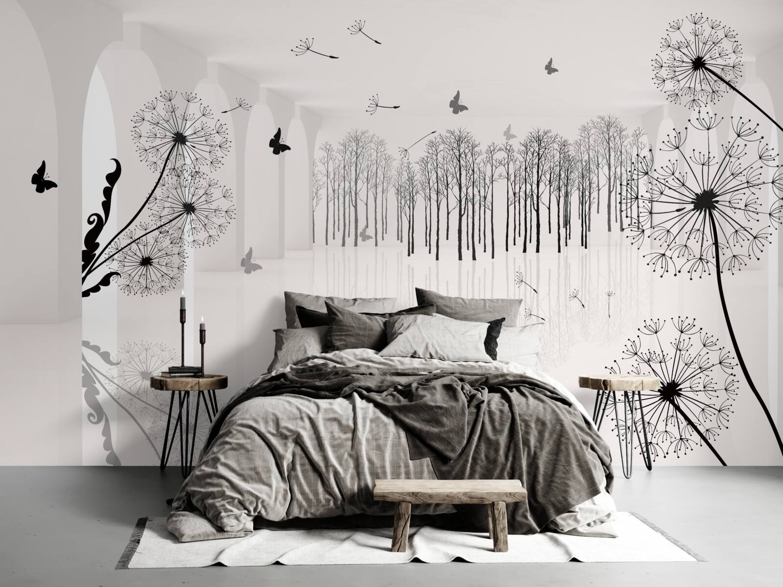 Fotobehang het vooruitzicht van paardenbloemen in de tunnel