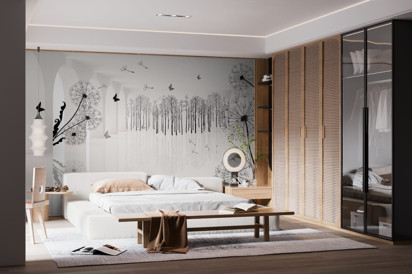 Fotobehang het vooruitzicht van paardenbloemen in de tunnel