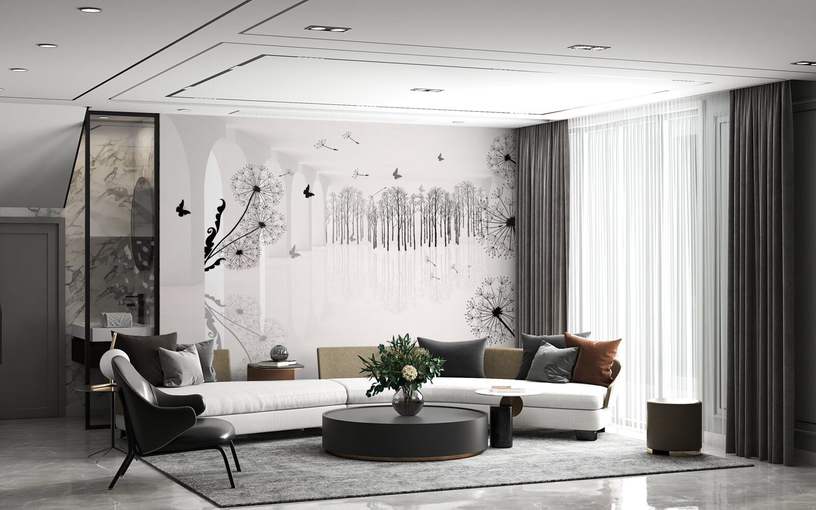 Fotobehang het vooruitzicht van paardenbloemen in de tunnel