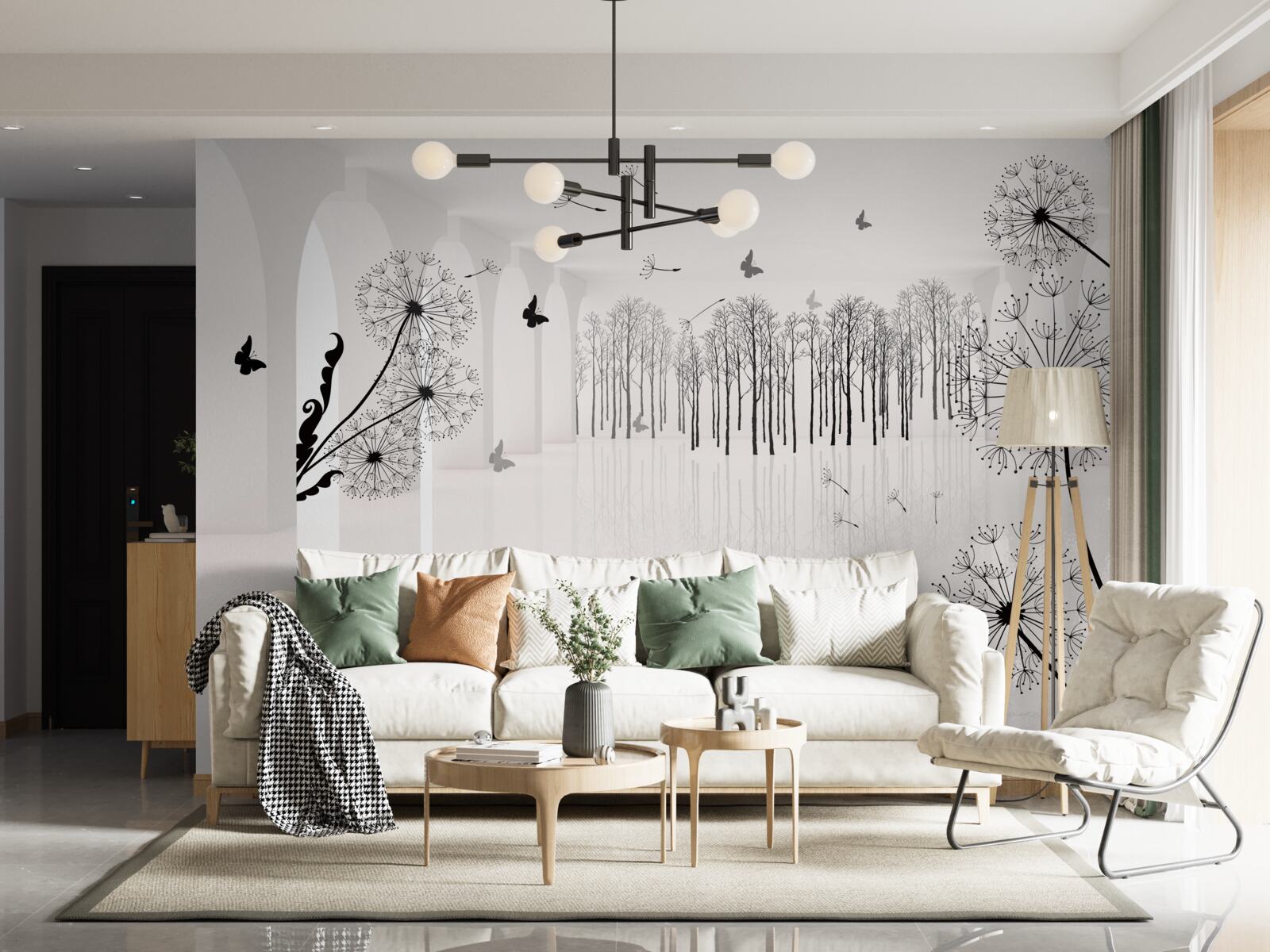 Fotobehang het vooruitzicht van paardenbloemen in de tunnel