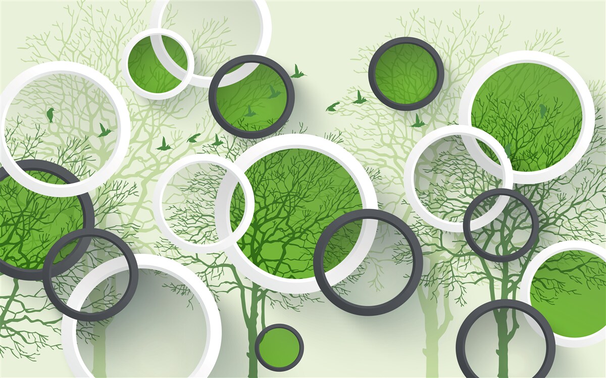 Fotobehang de wielen zijn geverfd in de kleur van de bomen