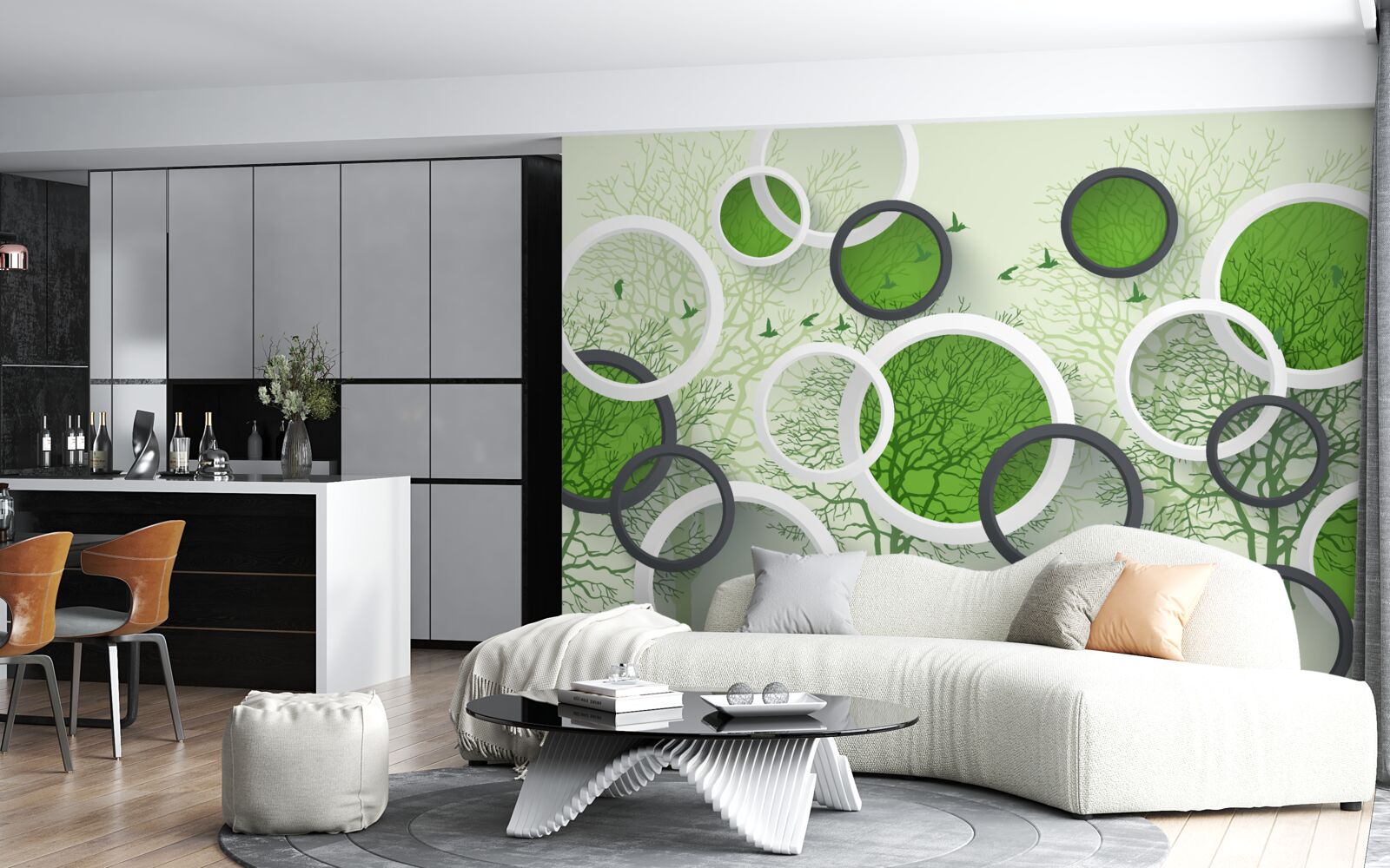 Fotobehang de wielen zijn geverfd in de kleur van de bomen