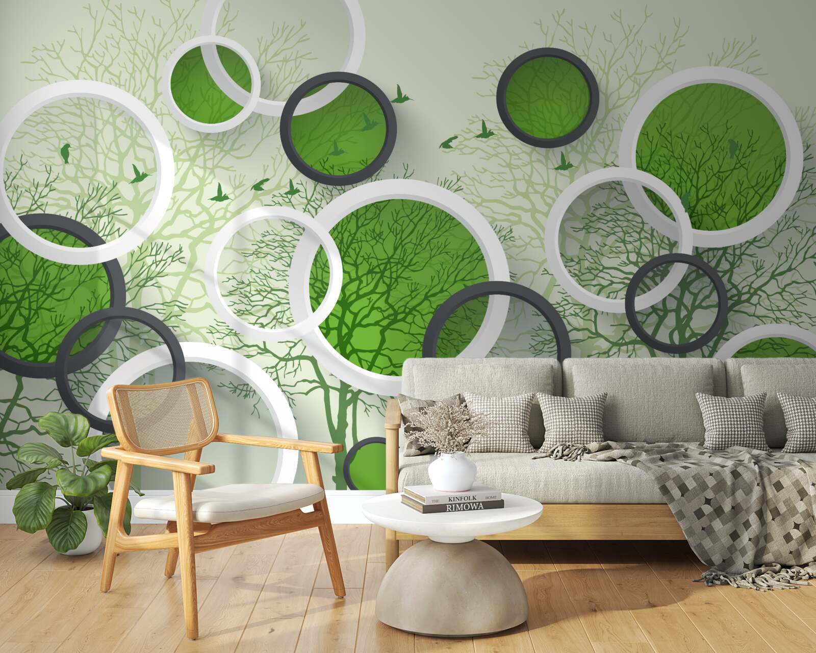 Fotobehang de wielen zijn geverfd in de kleur van de bomen