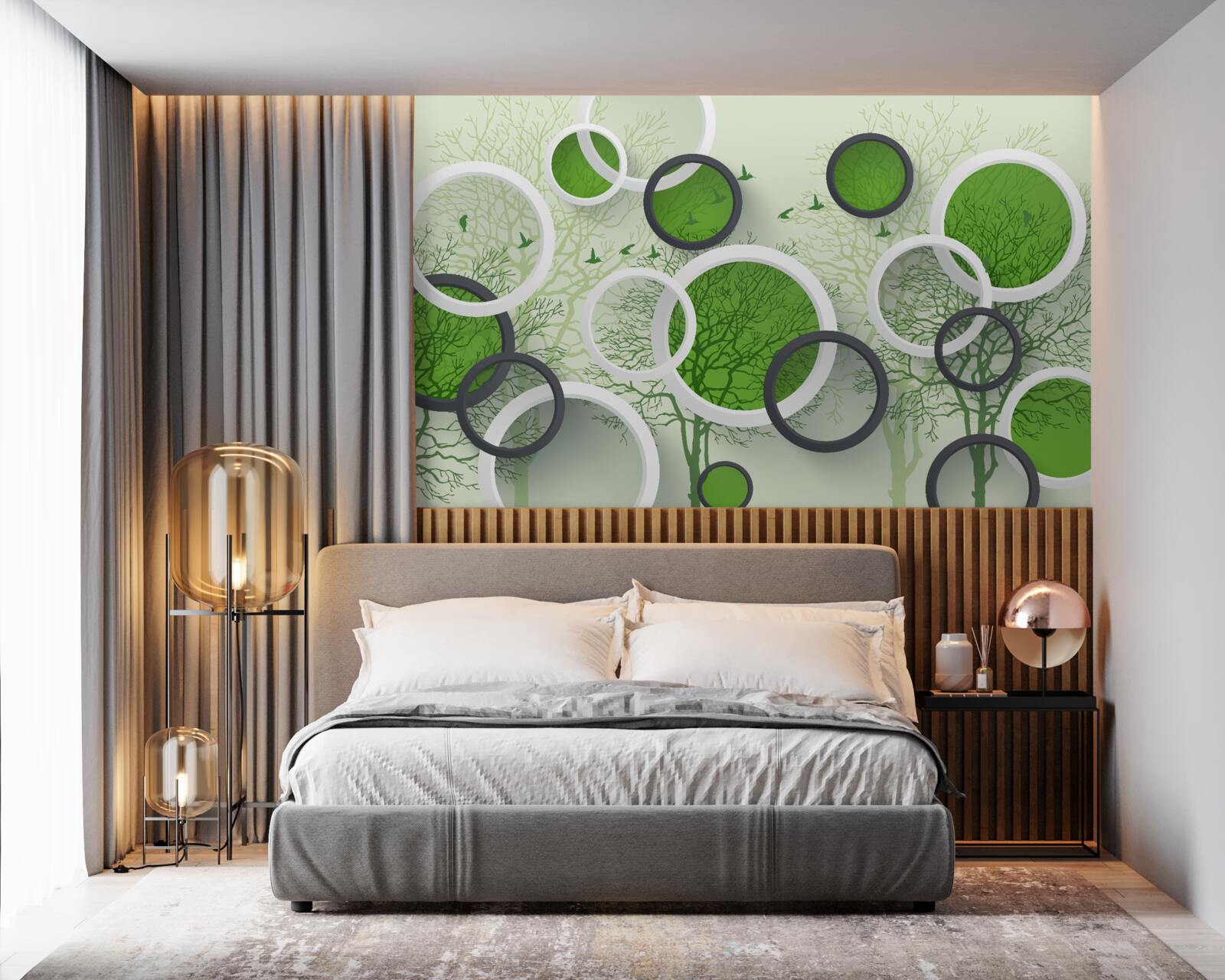 Fotobehang de wielen zijn geverfd in de kleur van de bomen