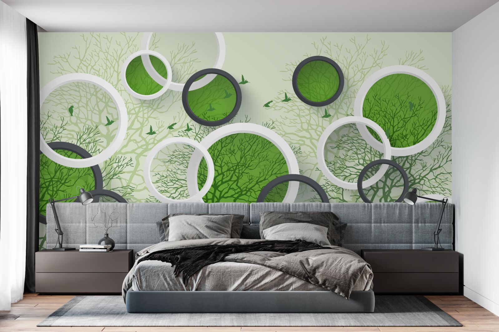 Fotobehang de wielen zijn geverfd in de kleur van de bomen