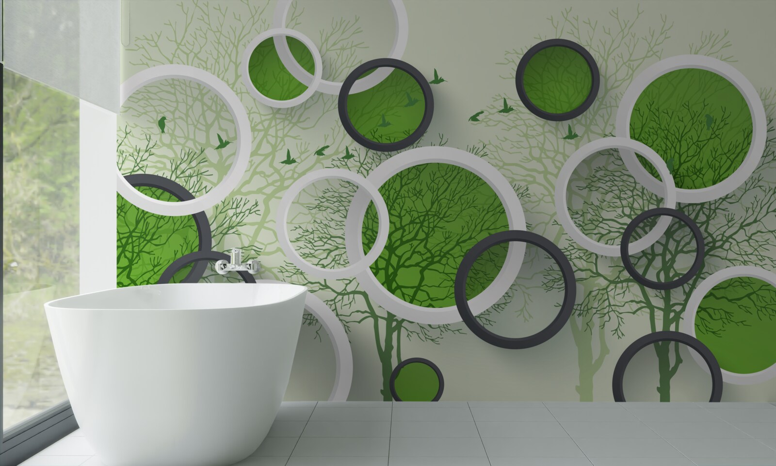 Fotobehang de wielen zijn geverfd in de kleur van de bomen