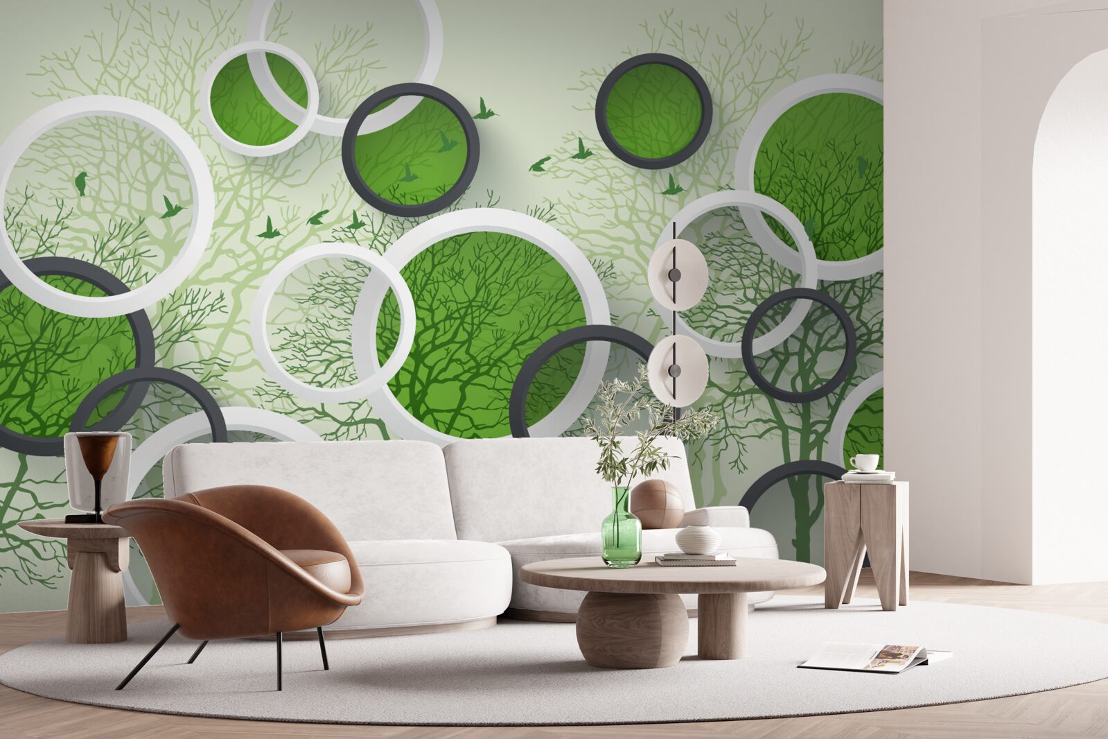 Fotobehang de wielen zijn geverfd in de kleur van de bomen