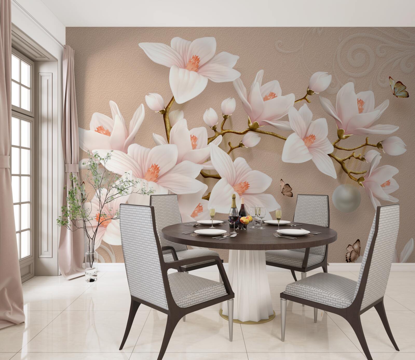 Fotobehang zachte knoppen op een roze basis