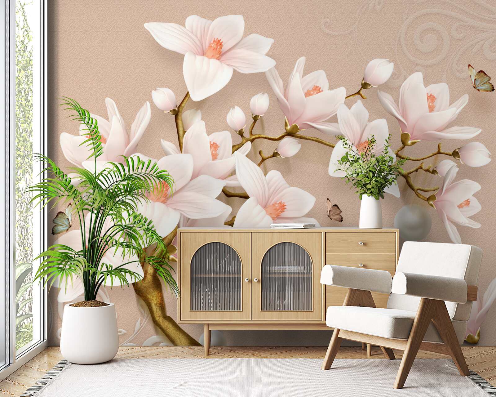 Fotobehang zachte knoppen op een roze basis