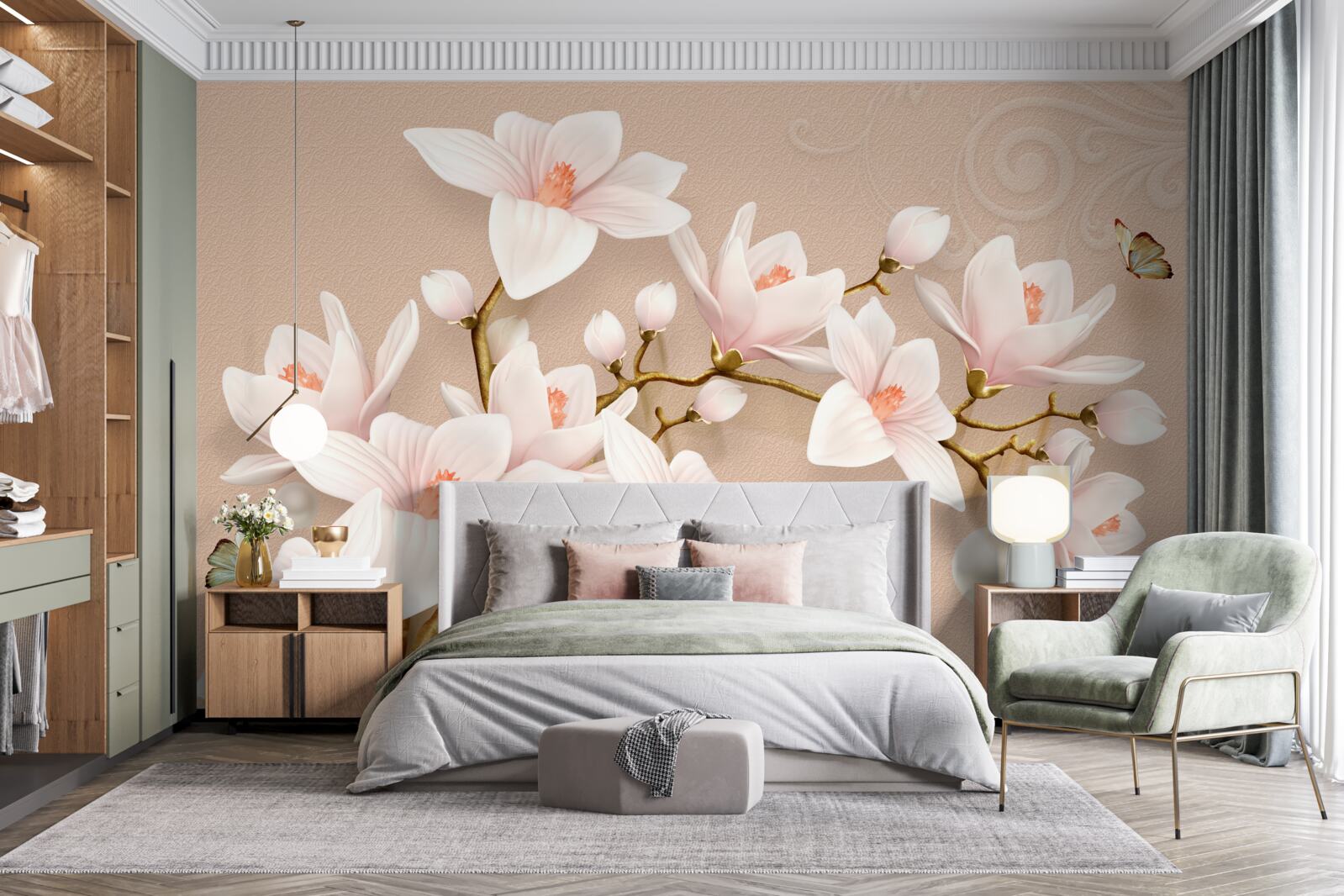 Fotobehang zachte knoppen op een roze basis