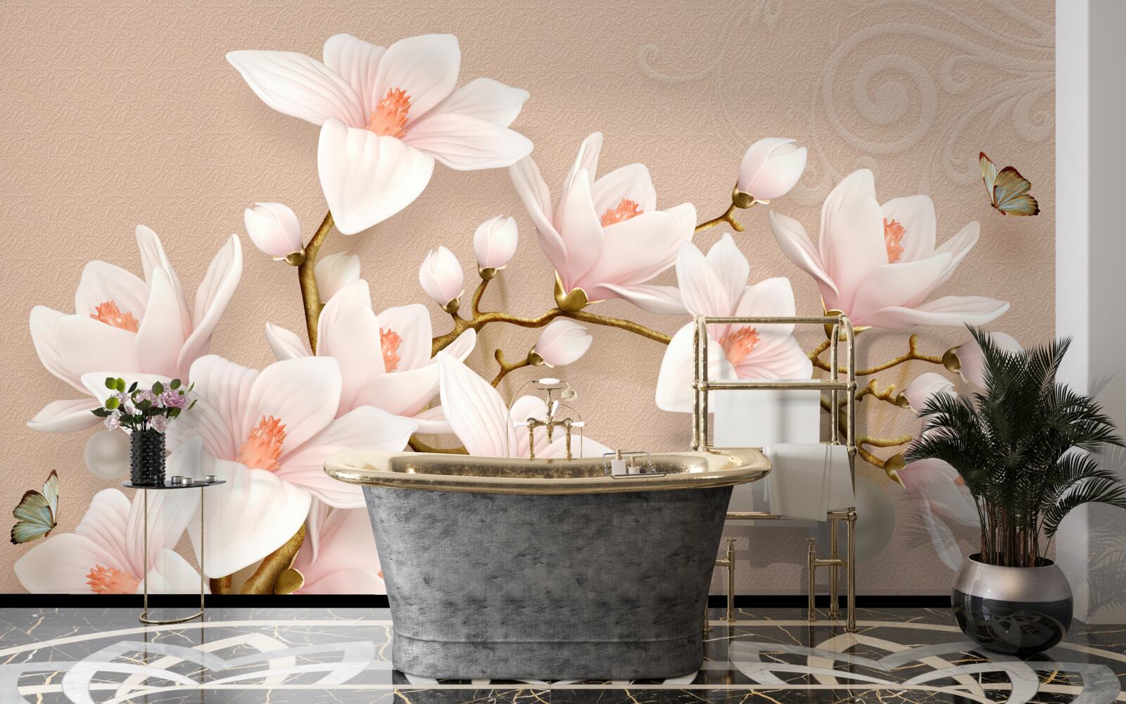 Fotobehang zachte knoppen op een roze basis