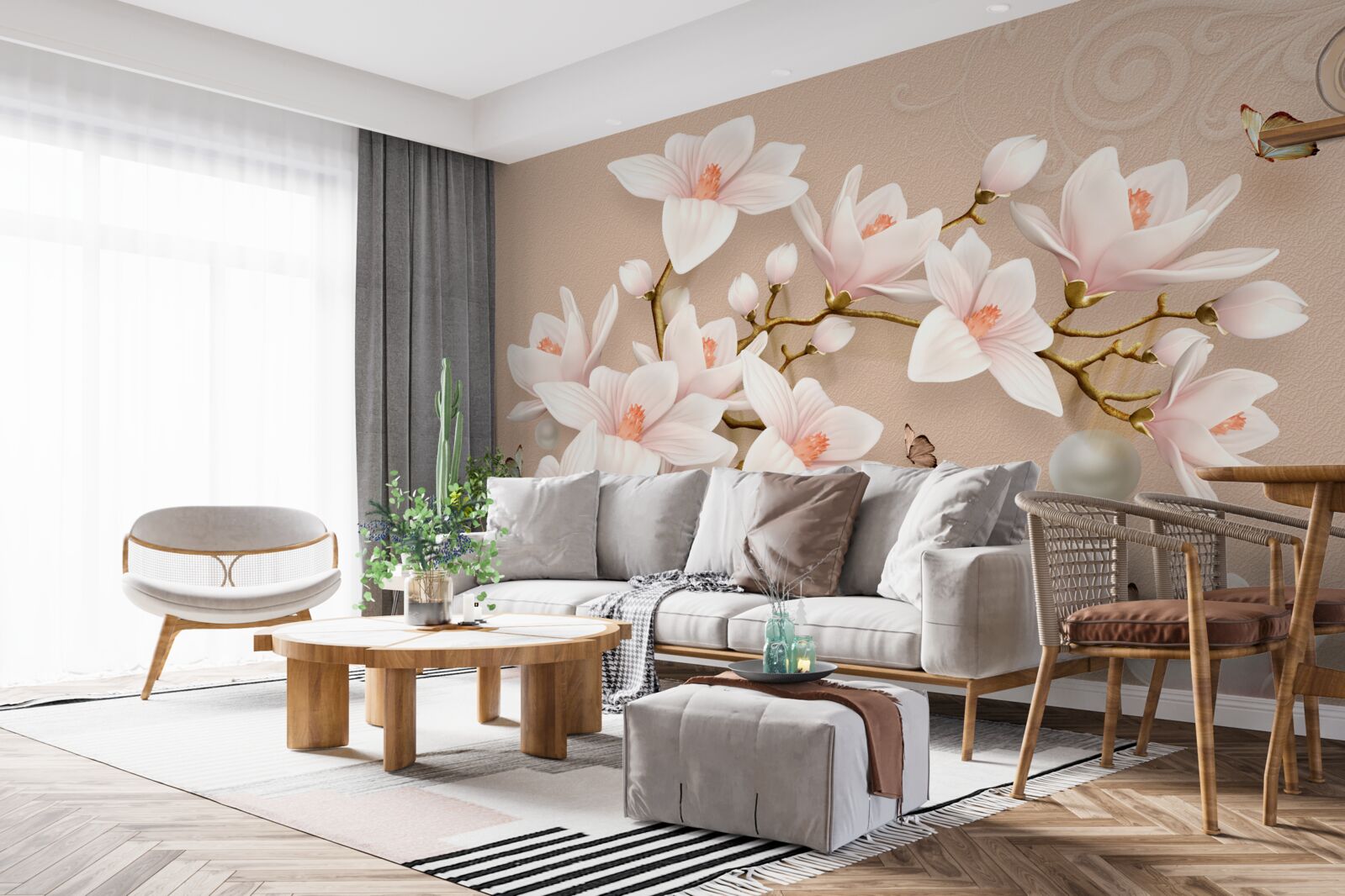 Fotobehang zachte knoppen op een roze basis