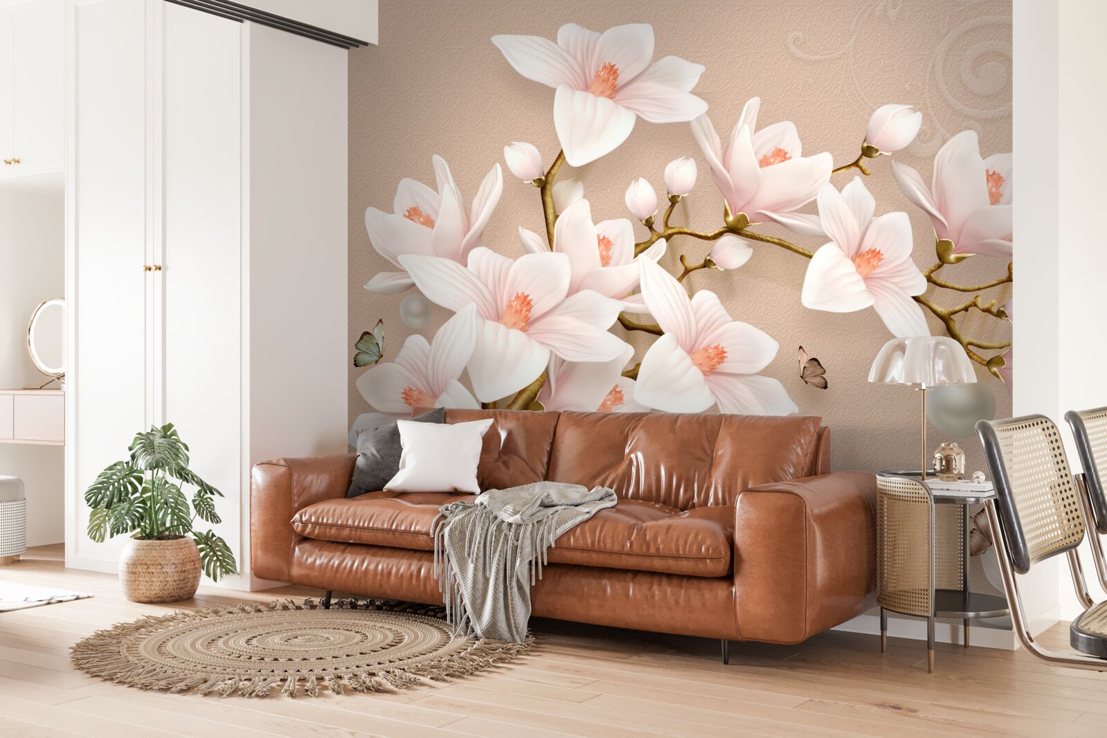 Fotobehang zachte knoppen op een roze basis