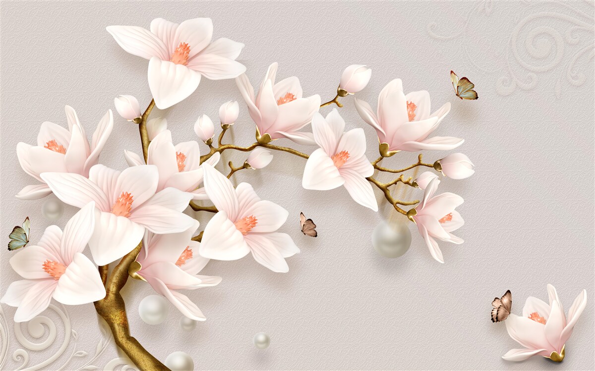 Fotobehang knoppen aan een gouden stengel