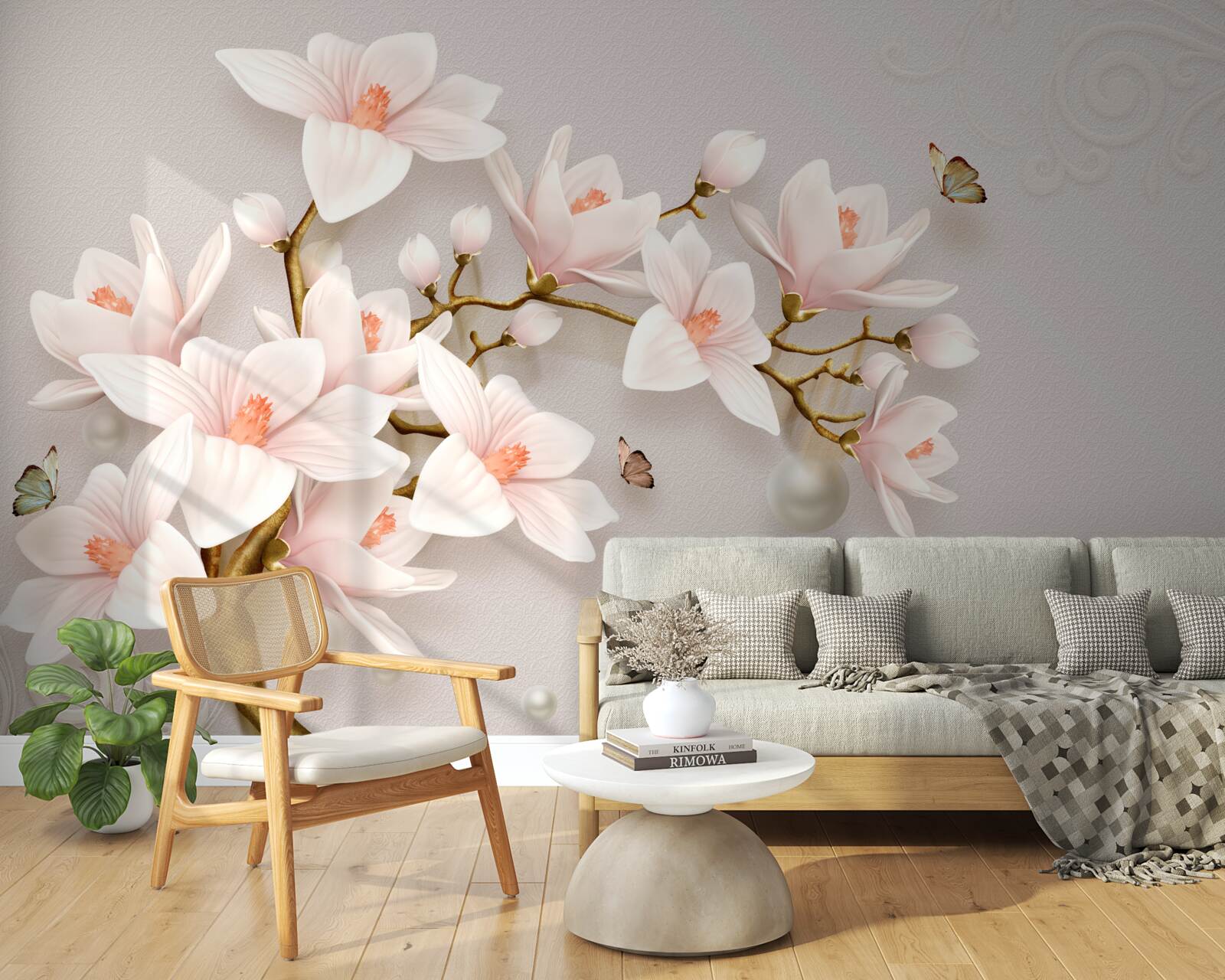 Fotobehang knoppen aan een gouden stengel