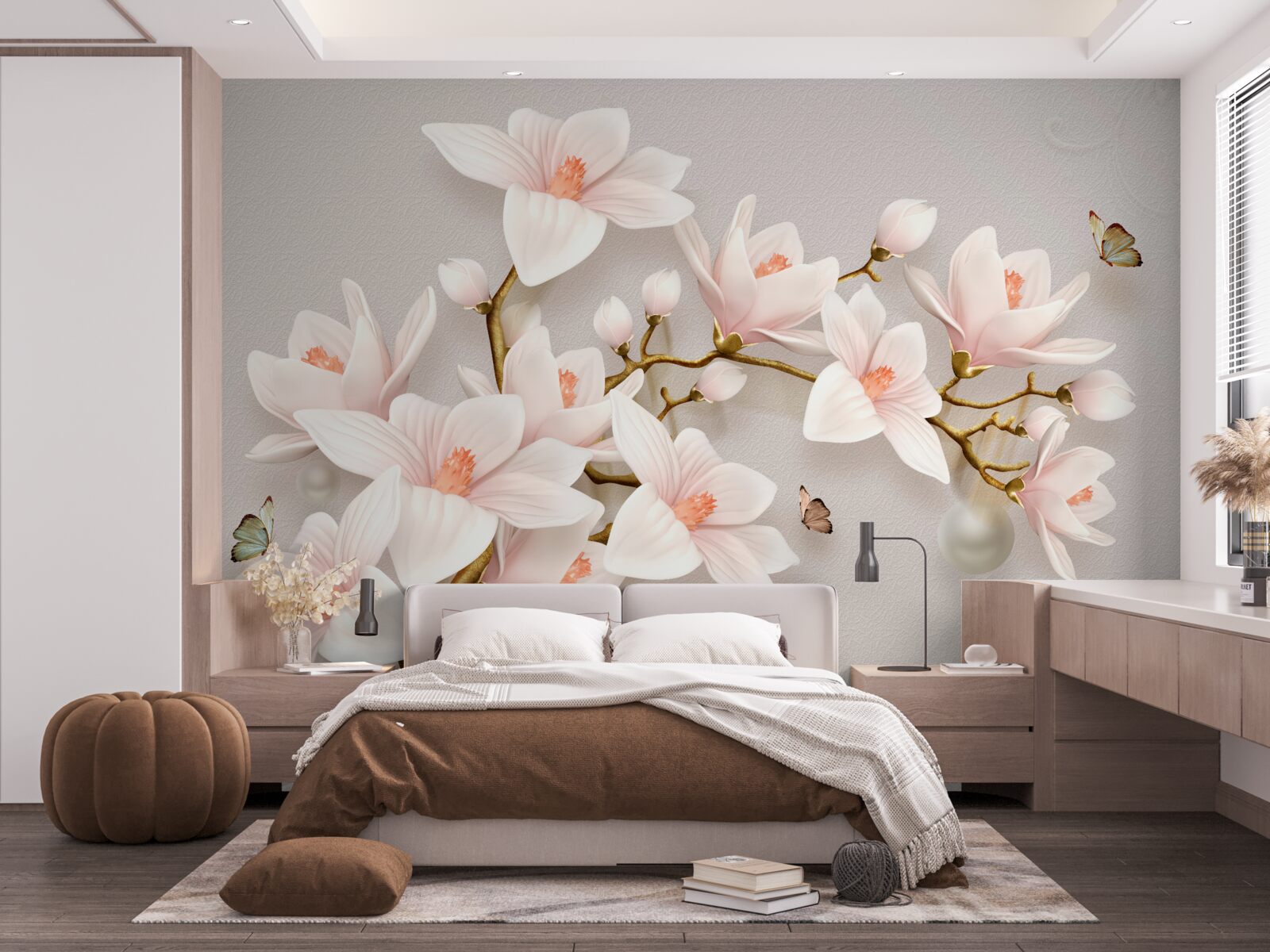 Fotobehang knoppen aan een gouden stengel