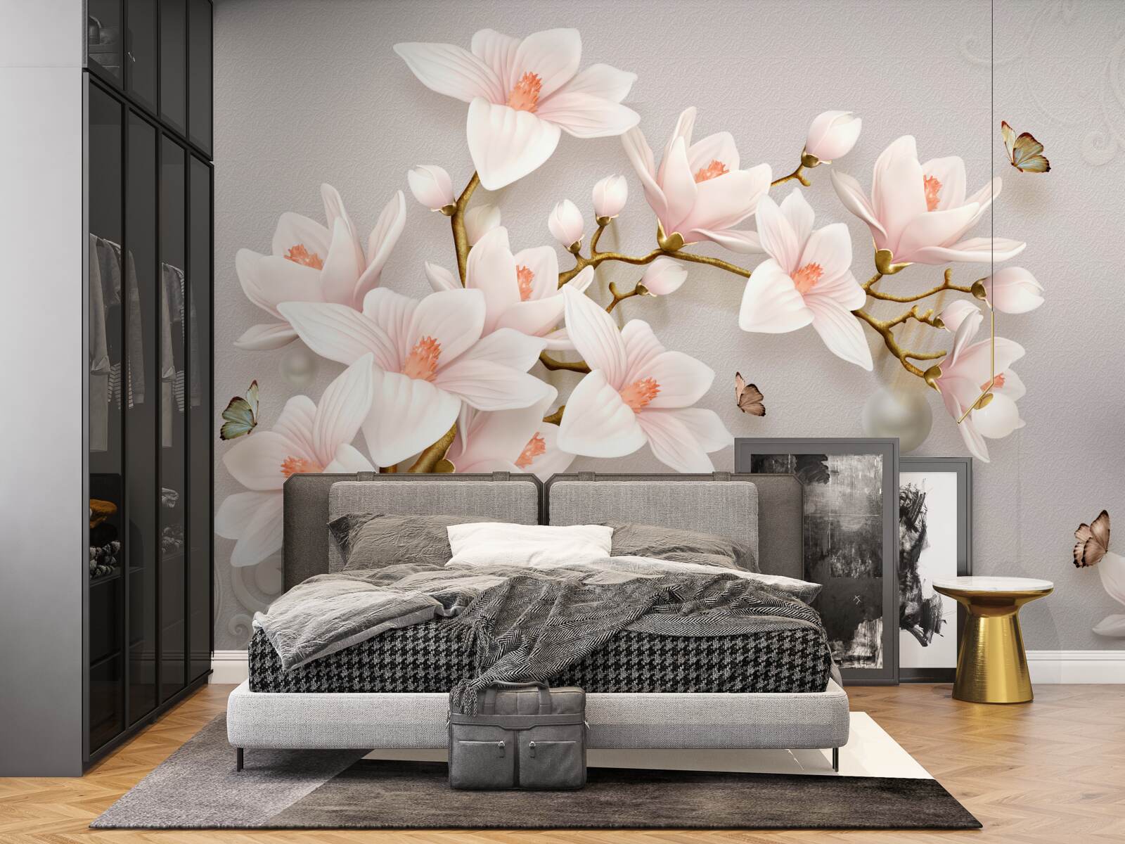 Fotobehang knoppen aan een gouden stengel