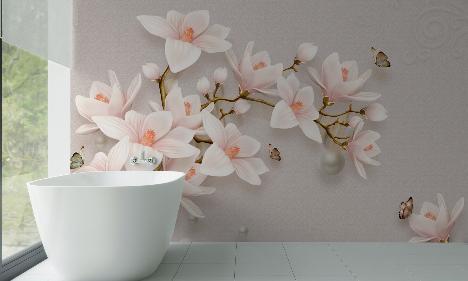 Fotobehang knoppen aan een gouden stengel