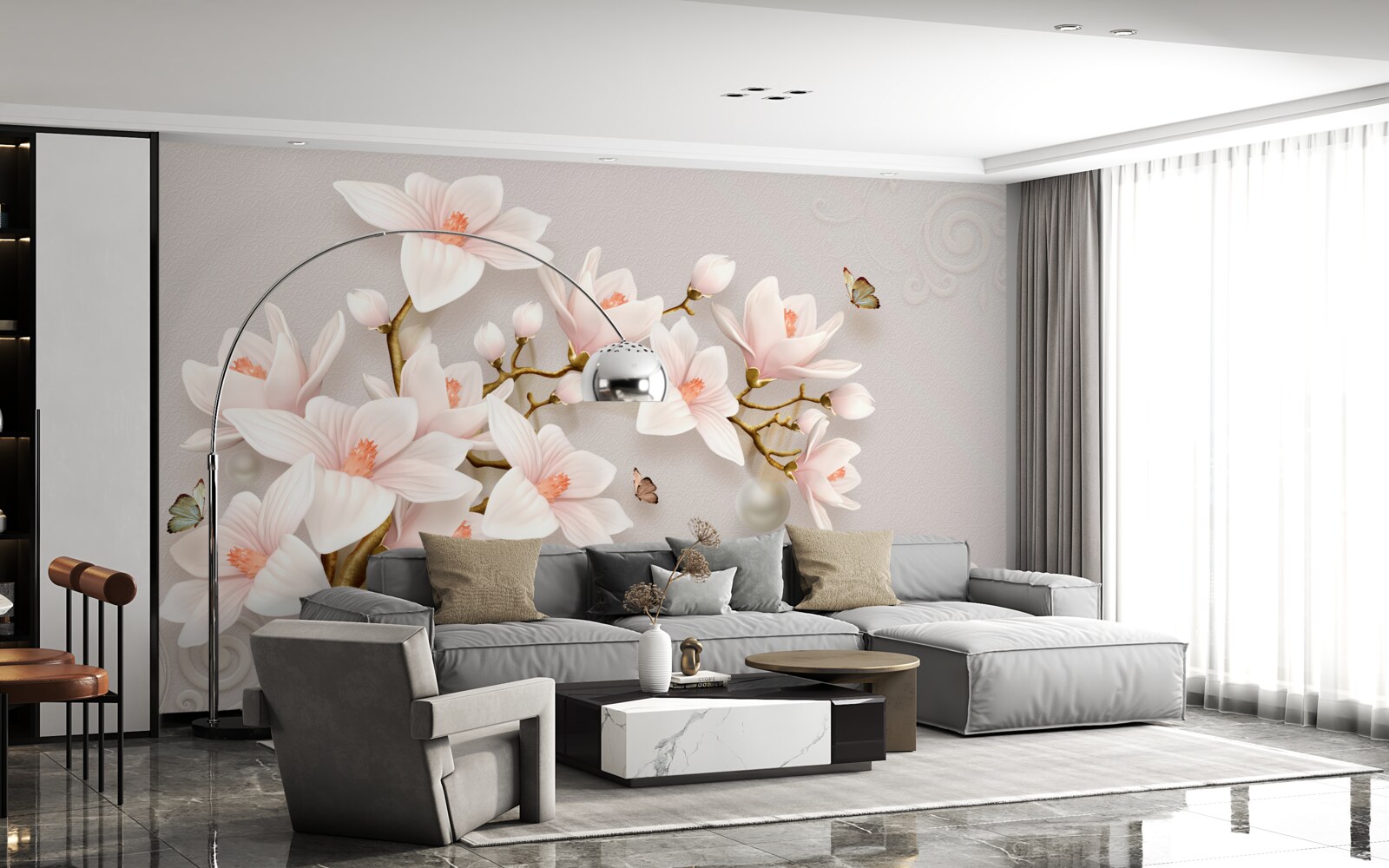 Fotobehang knoppen aan een gouden stengel