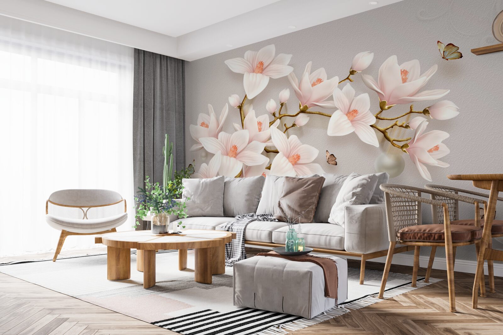 Fotobehang knoppen aan een gouden stengel