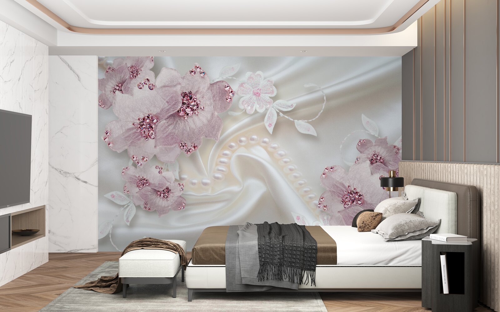 Fotobehang zacht paars textielvlies op zijde