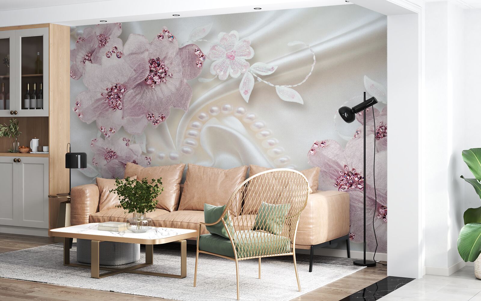 Fotobehang zacht paars textielvlies op zijde