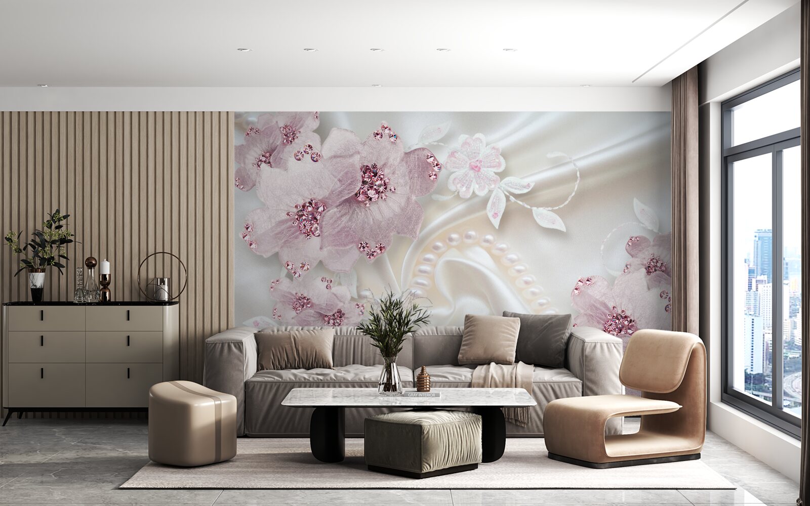 Fotobehang zacht paars textielvlies op zijde