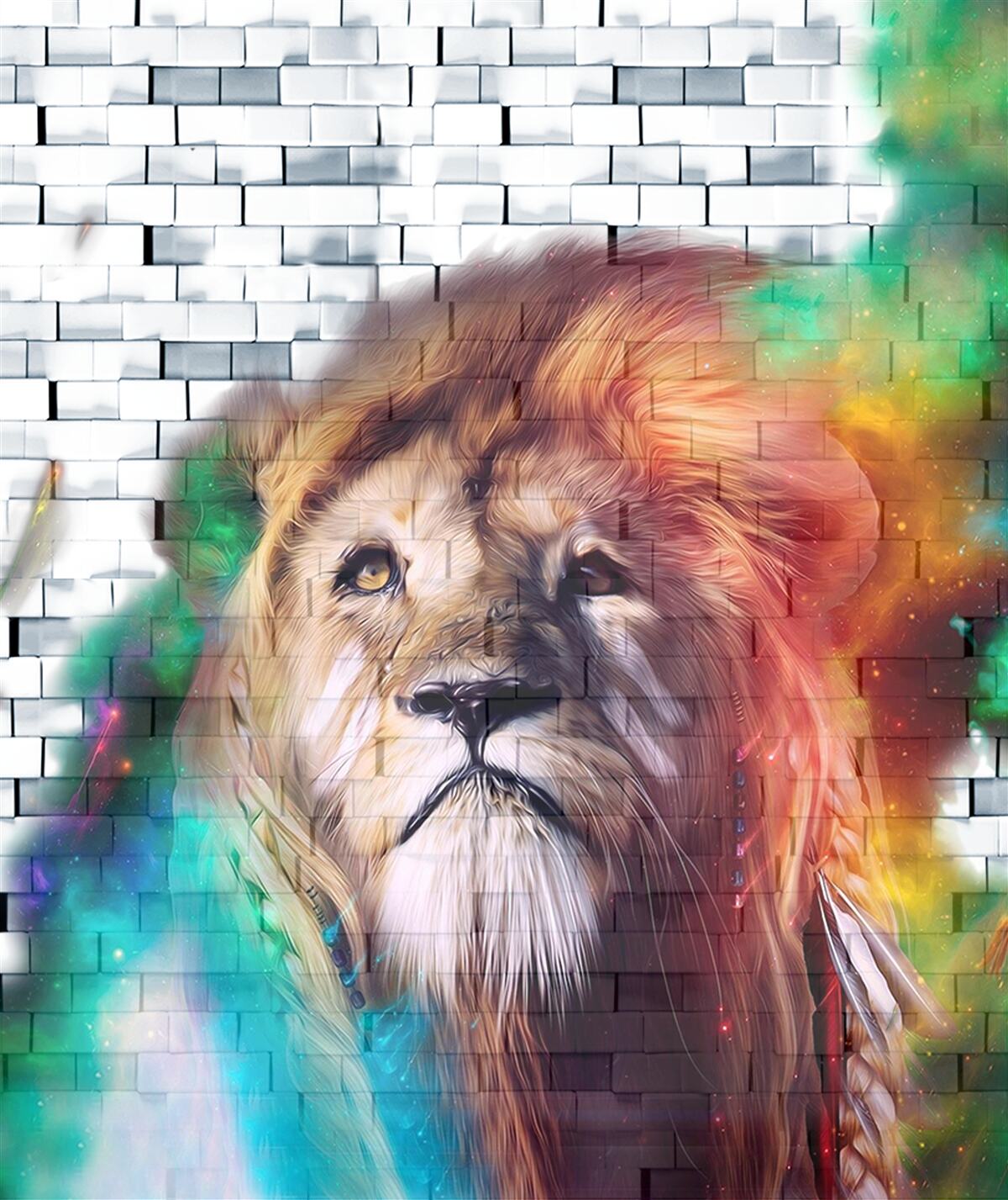 Fotobehang koning van de beesten afgebeeld als een abstractie op een witte achtergrond