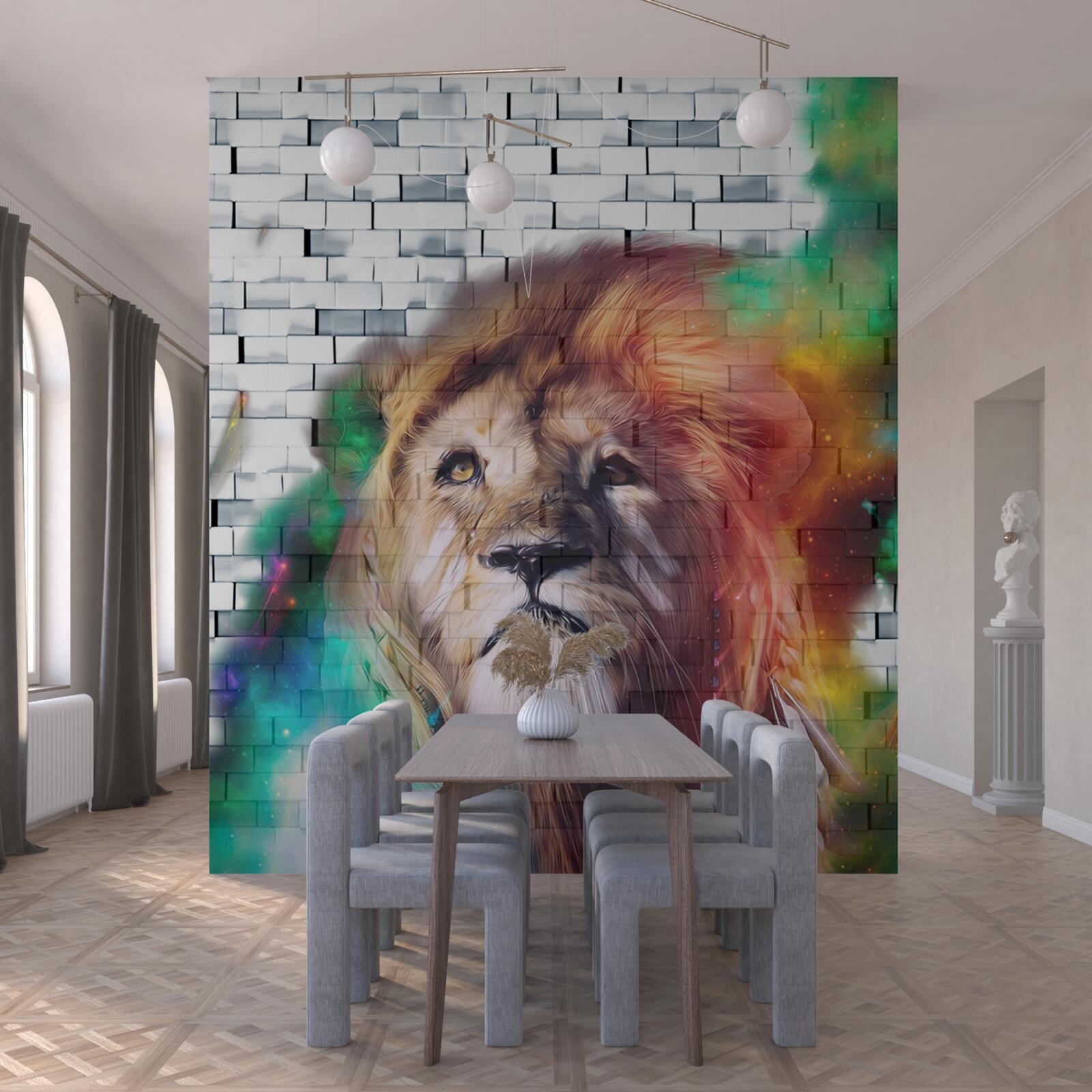 Fotobehang koning van de beesten afgebeeld als een abstractie op een witte achtergrond