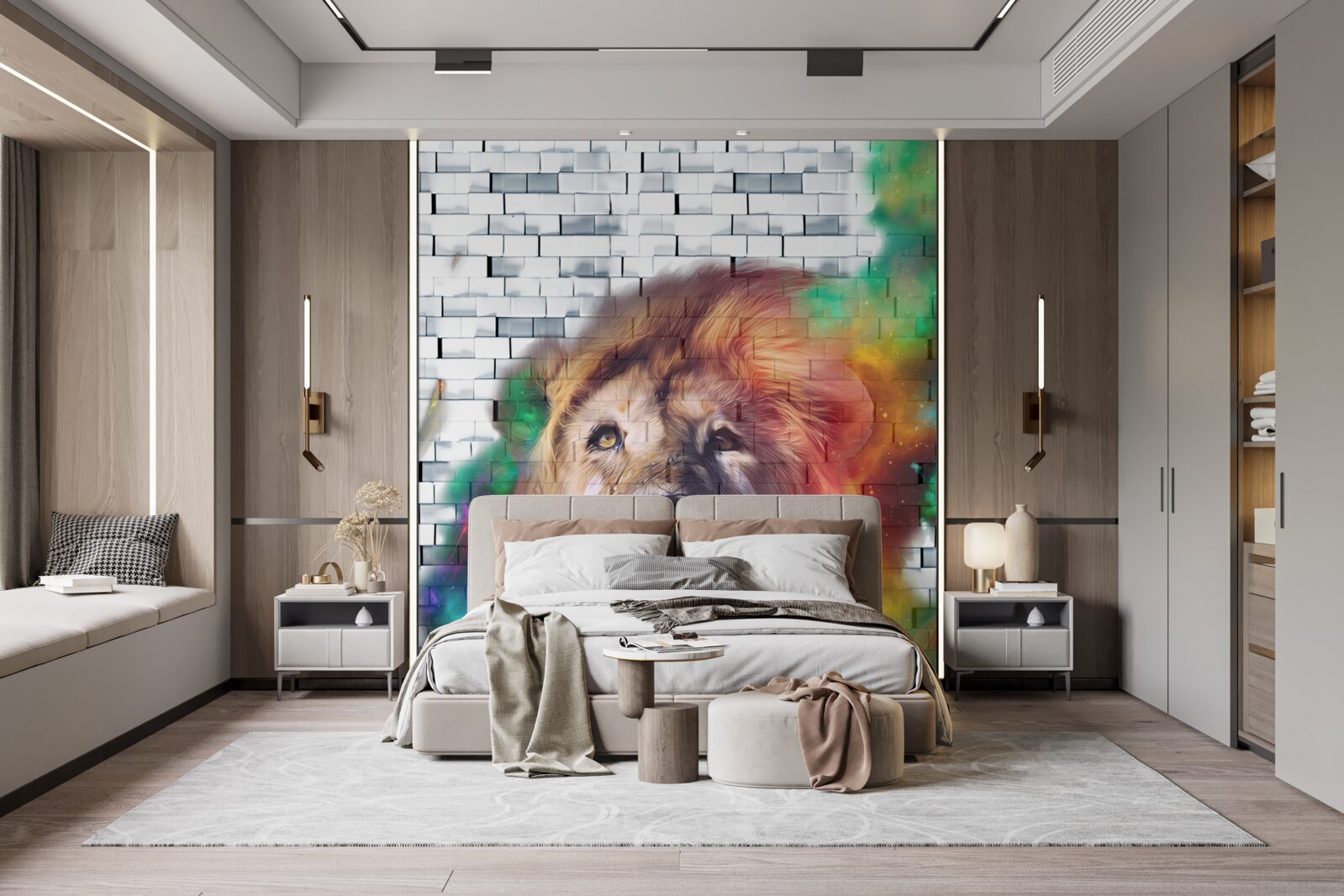 Fotobehang koning van de beesten afgebeeld als een abstractie op een witte achtergrond