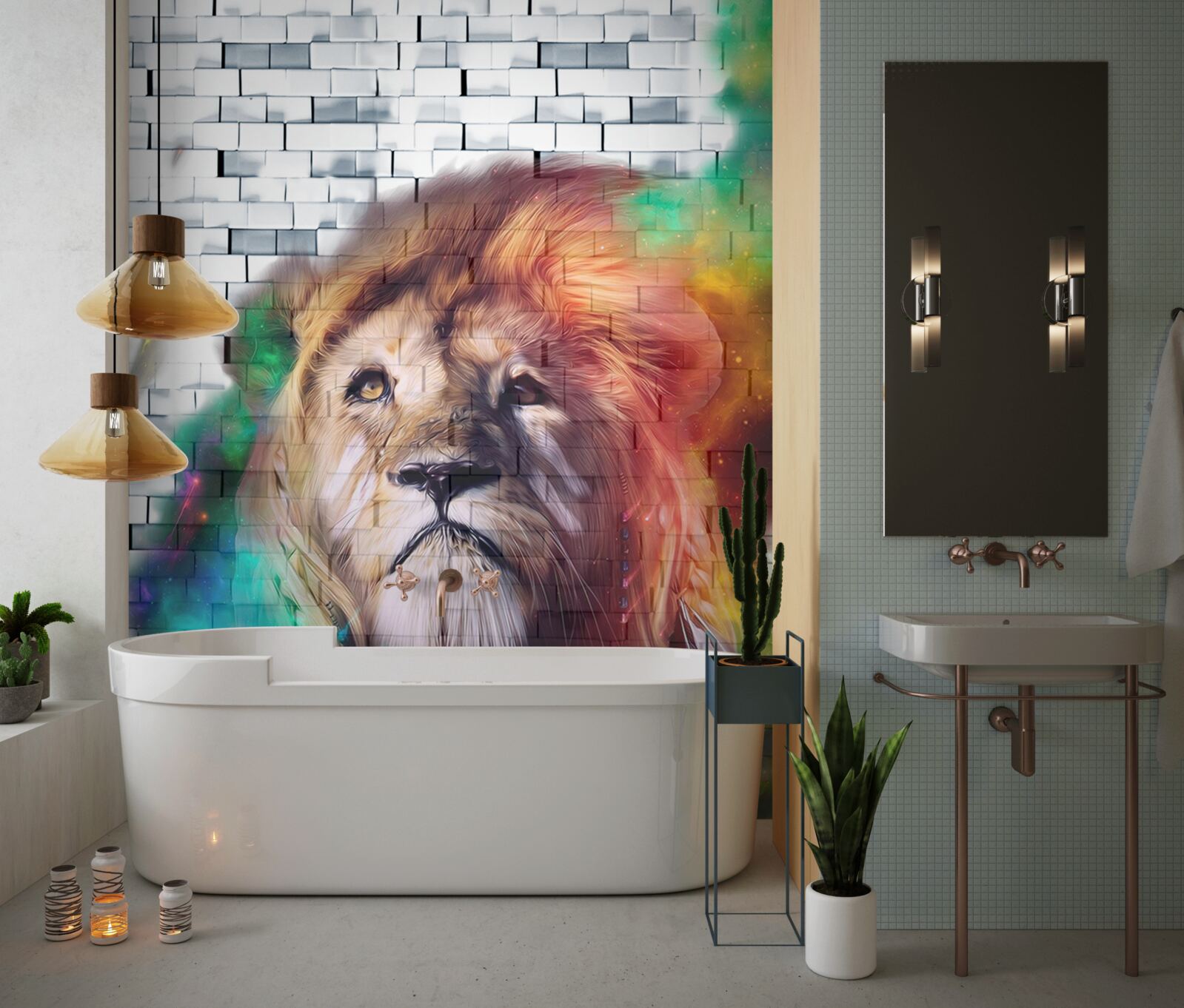 Fotobehang koning van de beesten afgebeeld als een abstractie op een witte achtergrond