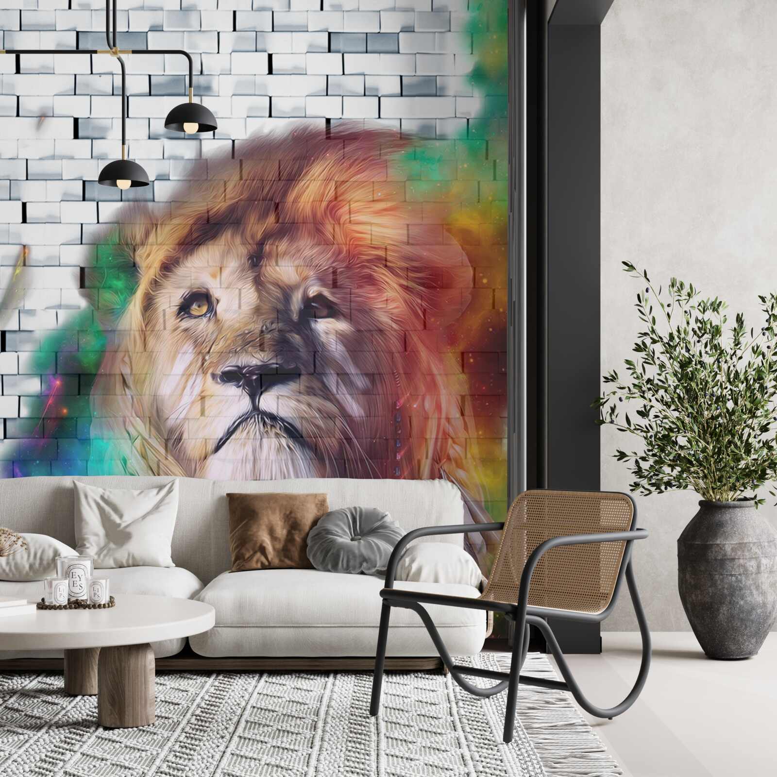 Fotobehang koning van de beesten afgebeeld als een abstractie op een witte achtergrond