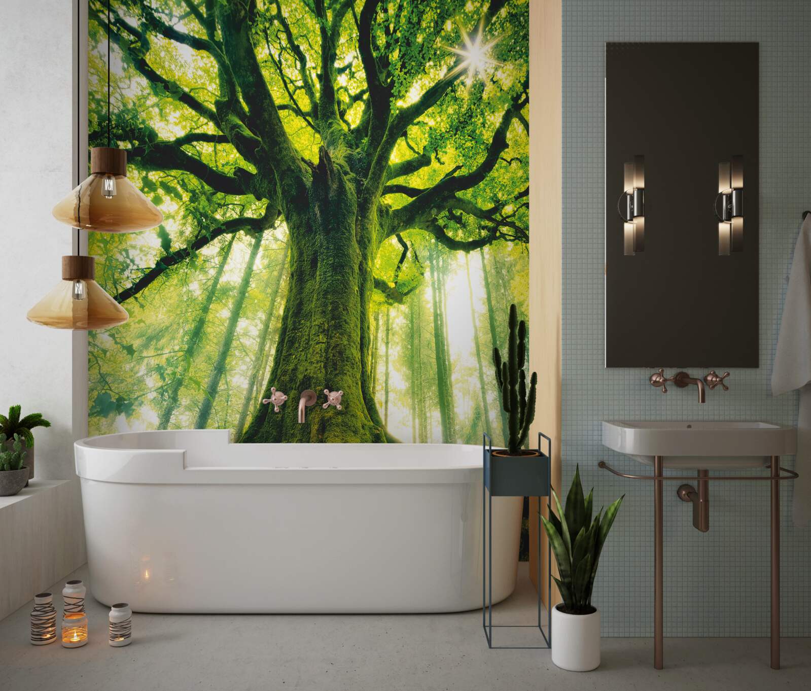 Fotobehang levensboom in het ochtendbos