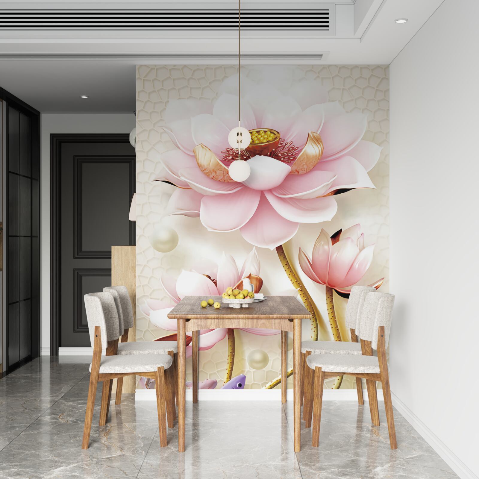 Fotobehang twee vissen bij lotussen