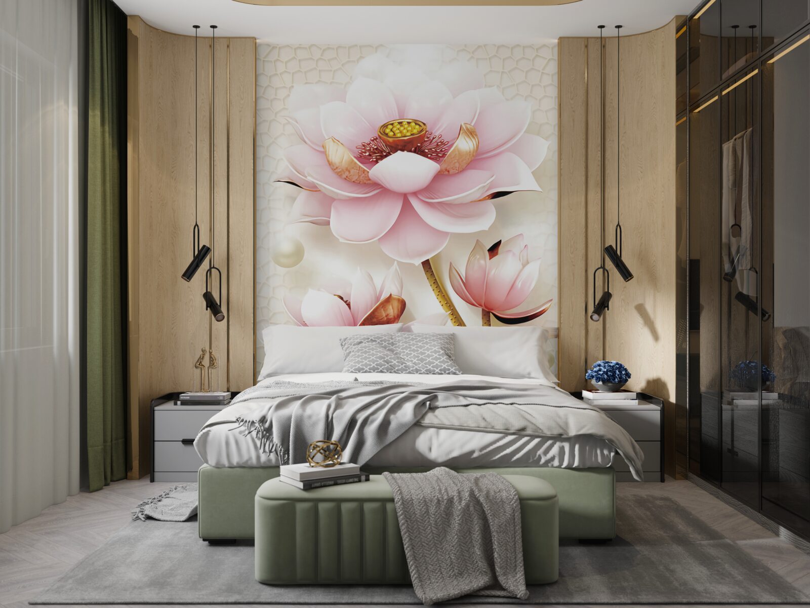 Fotobehang twee vissen bij lotussen