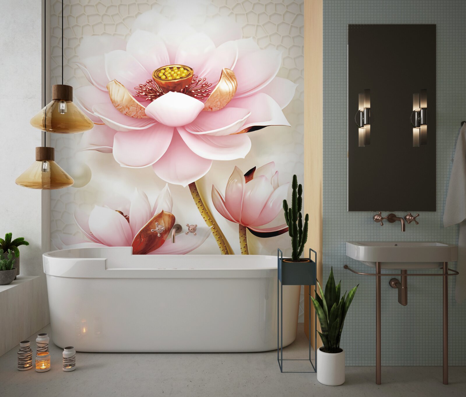 Fotobehang twee vissen bij lotussen