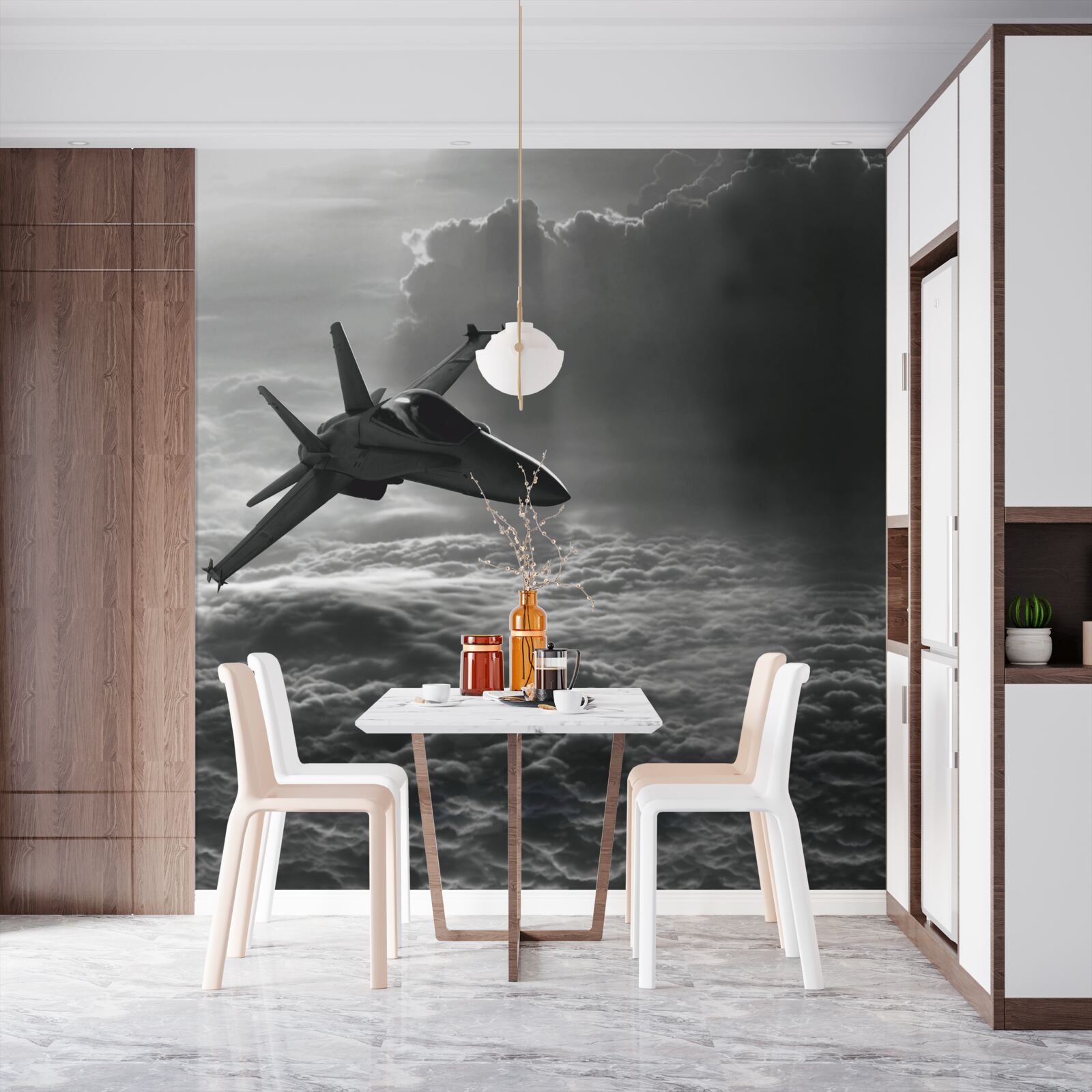 Fotobehang gevechtsvliegtuig tussen de wolken