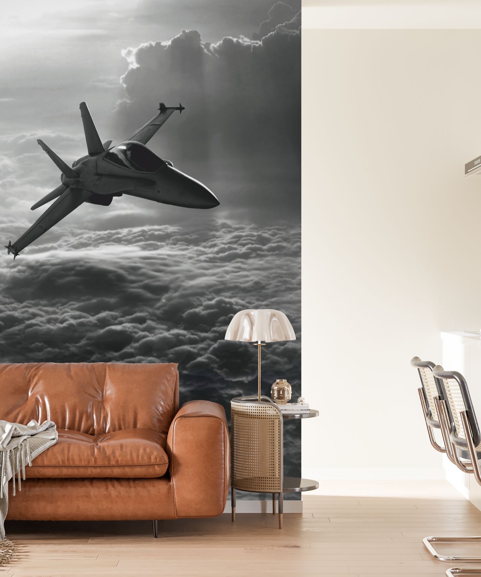 Fotobehang gevechtsvliegtuig tussen de wolken