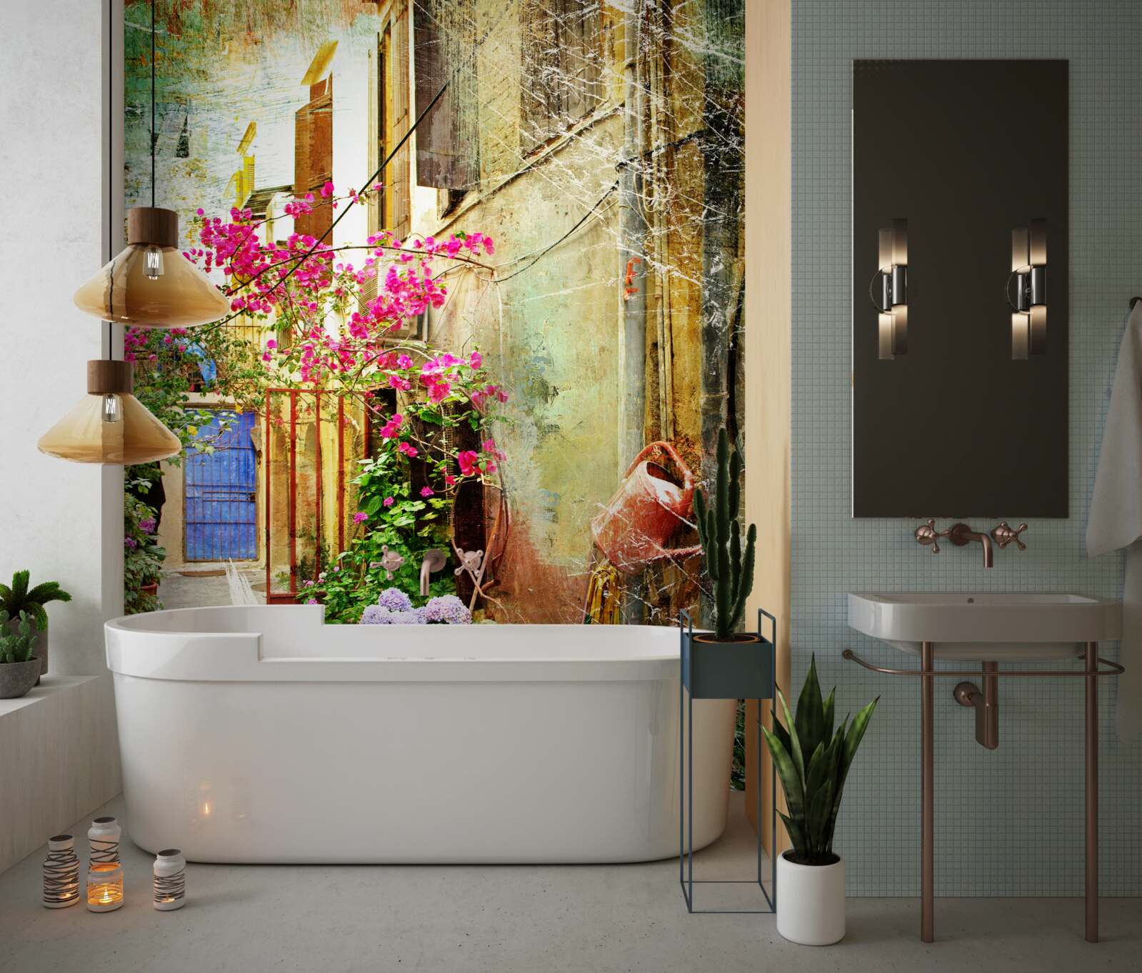 Fotobehang comfortabele binnenplaats voor gasten